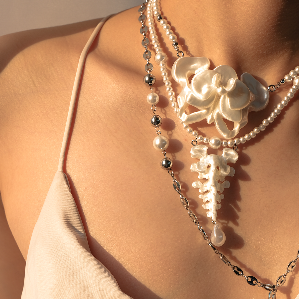 ZhuJi Artisan Collection: Orchid Cascade Necklace - 3D-Sculpted Wearable Art with Custom Stacking Poetry