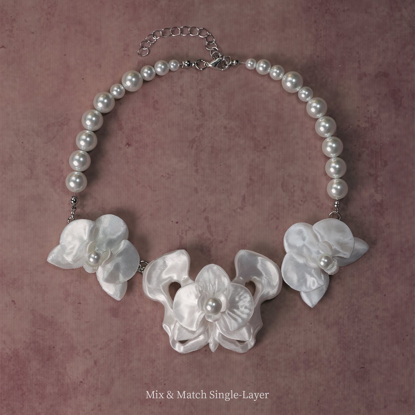 ZhuJi Artisan Collection: Orchid Cascade Necklace - 3D-Sculpted Wearable Art with Custom Stacking Poetry
