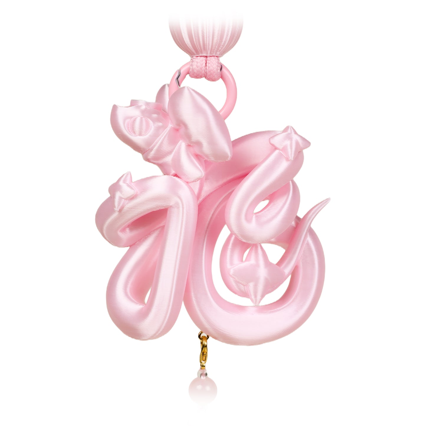 ZhuJi Artisan Collection: Year of the Snake: Pink 3D-Printed Lucky Serpent Pendant - Personalized Chinese Festival (Multi-use: Door/Keychain/Bag Charm)
