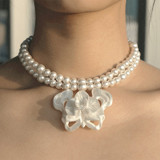 ZhuJi Artisan Collection: Orchid Cascade Necklace - 3D-Sculpted Wearable Art with Custom Stacking Poetry