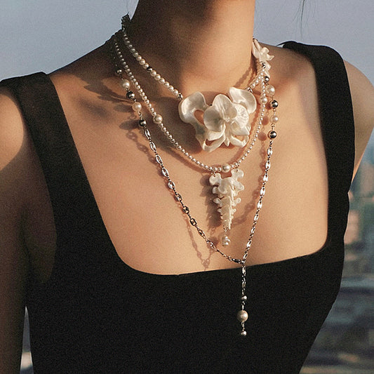 ZhuJi Artisan Collection: Orchid Cascade Necklace - 3D-Sculpted Wearable Art with Custom Stacking Poetry