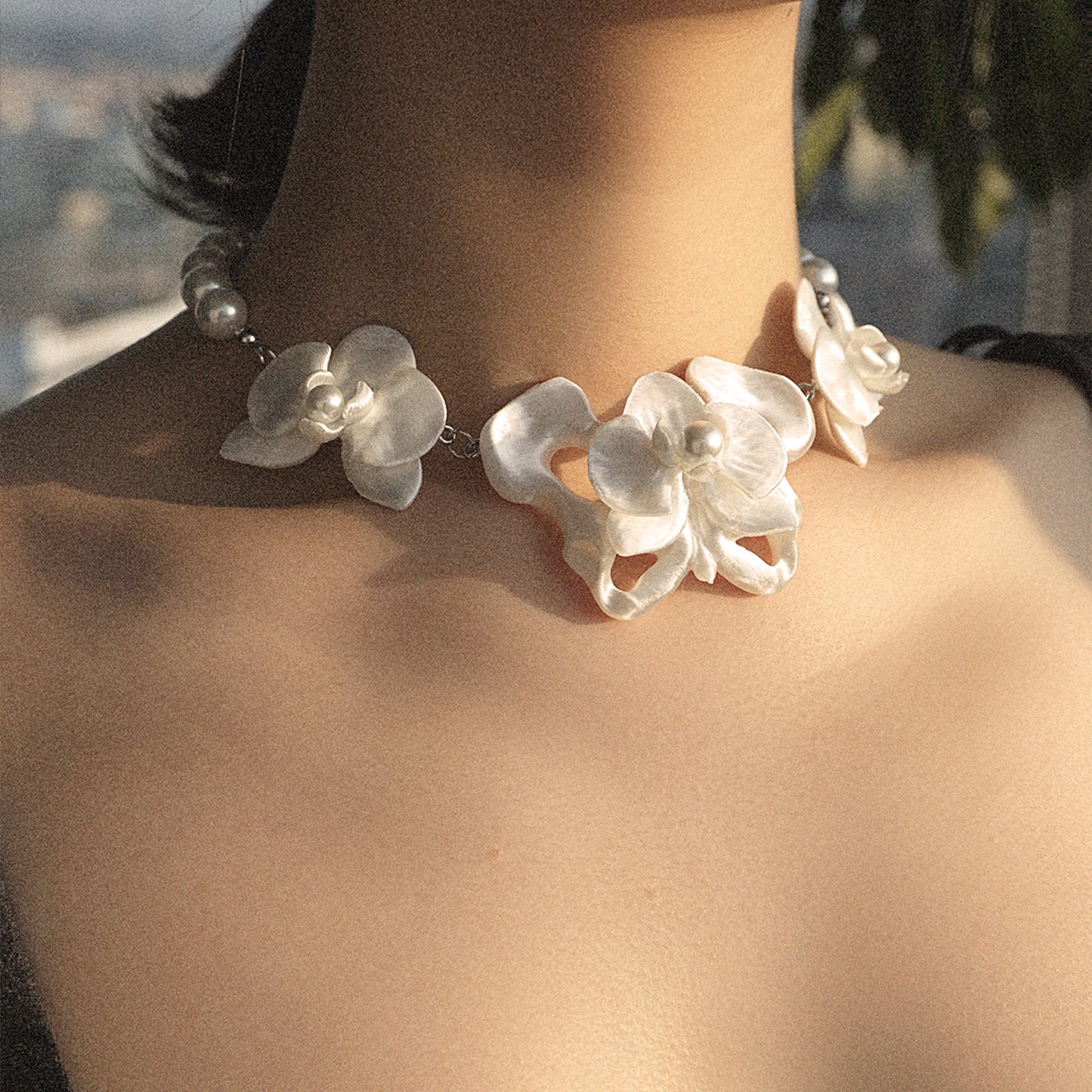 ZhuJi Artisan Collection: Orchid Cascade Necklace - 3D-Sculpted Wearable Art with Custom Stacking Poetry